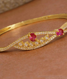 Stylish Ruby White Ad Stone Kada Bracelet Gold Finish BRAC1229