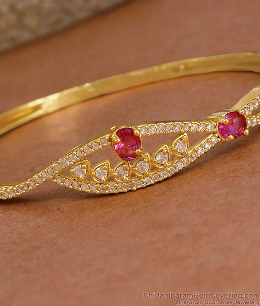 Stylish Ruby White Ad Stone Kada Bracelet Gold Finish BRAC1229 Stylish Ruby White Ad Stone Kada Bracelet Gold Finish BRAC1229