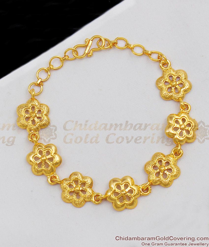 Light Weight Jewelry Collections Flower Design Gold Plated Bracelet Collections Online BRAC129