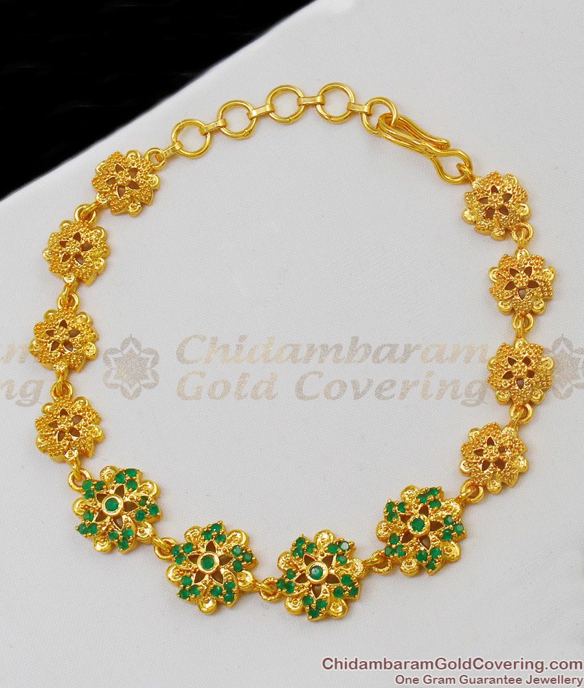 Mother Earth Green Stones Gold Bracelet Collections For Ladies Online BRAC146