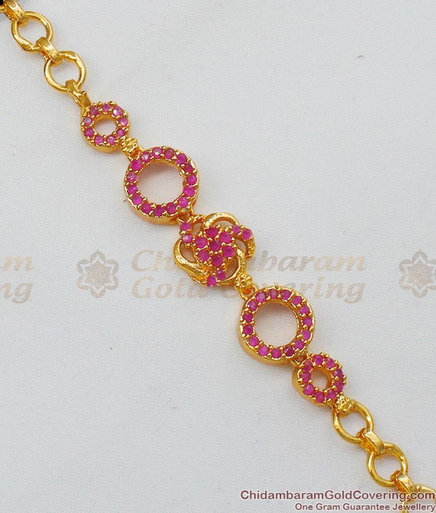 Watch Pattern Beautiful Ruby Stone Gold Plated Bracelet For Ladies BRAC148