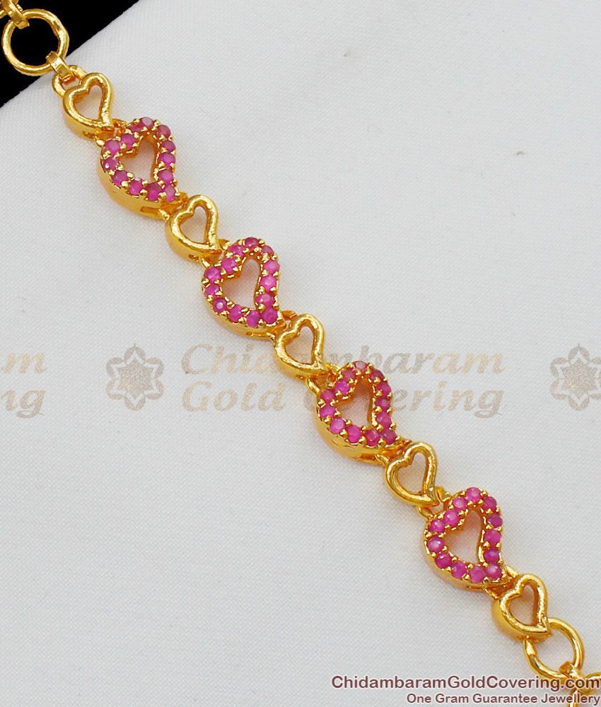 Full Ruby Heart Womens Bracelet Online Gold Jewelry Gift for Someone Special BRAC158