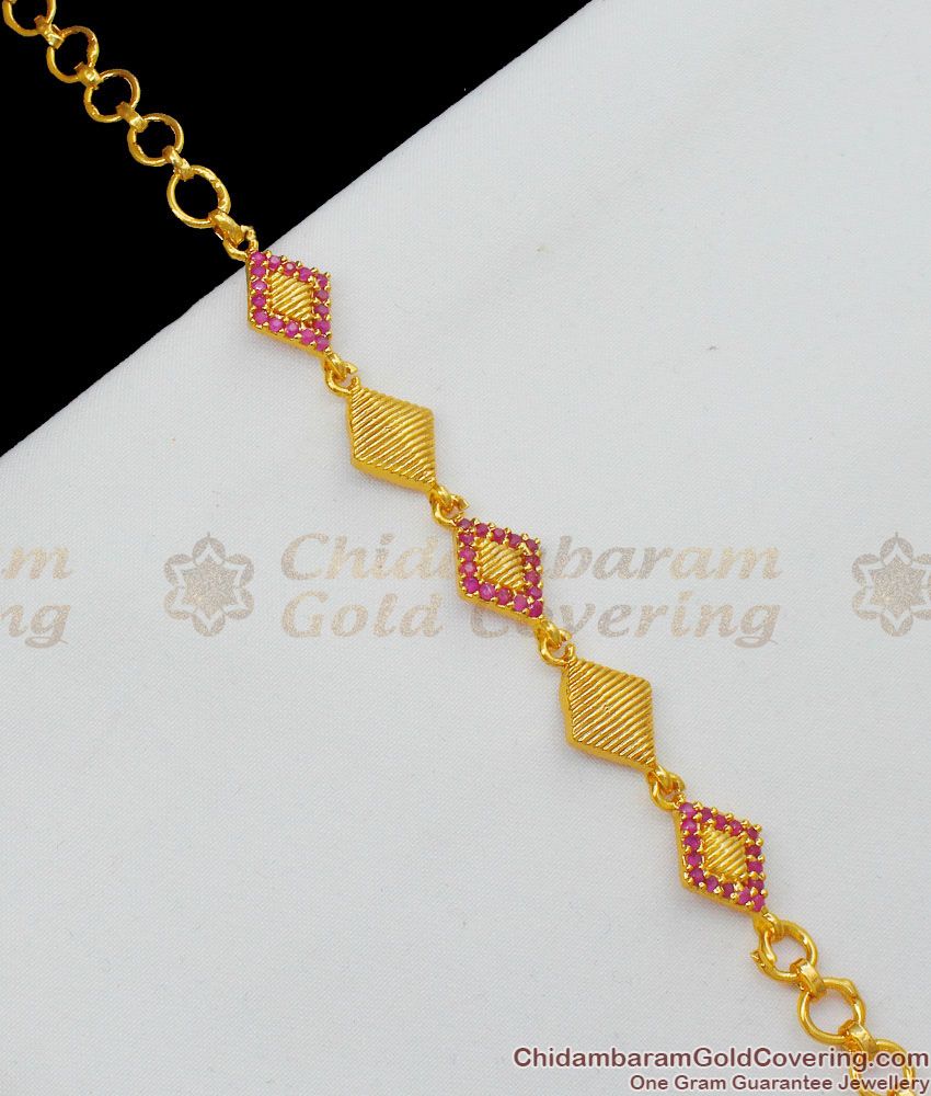 Trendy Ruby Stone Gold Bracelet Diamond Pattern Jewelry For Women BRAC159