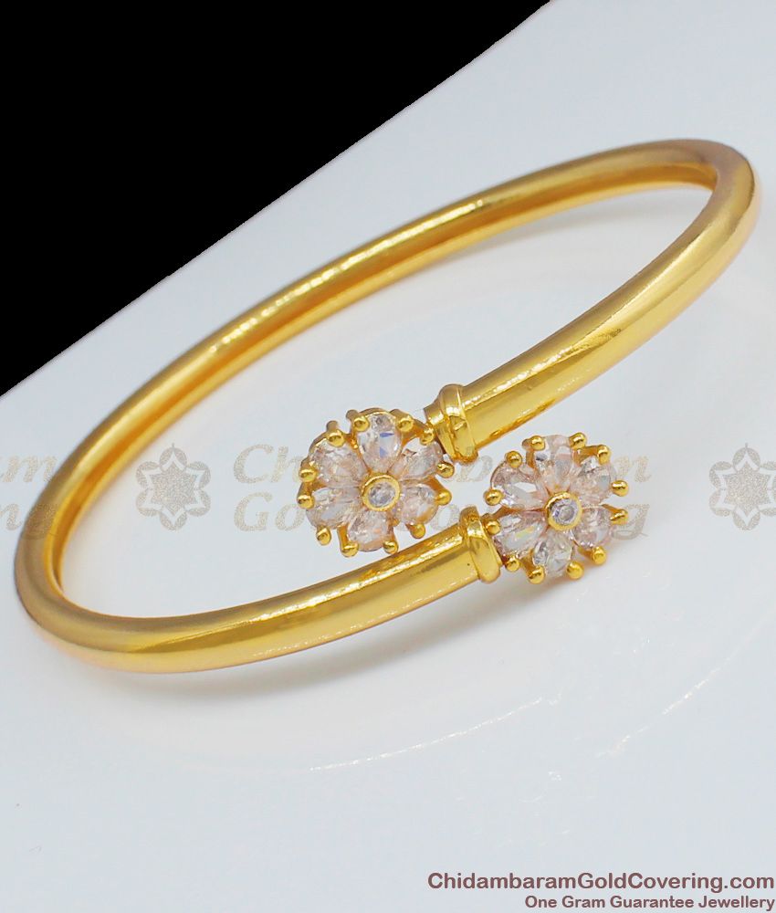 White Diamond Luxury Flower Design Gold Imitation Open Type Bracelet Jewelry For Girls BRAC182