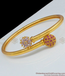 Admiring White Flower And Ruby Stone Model Gold Plated Bracelet For Girls BRAC186