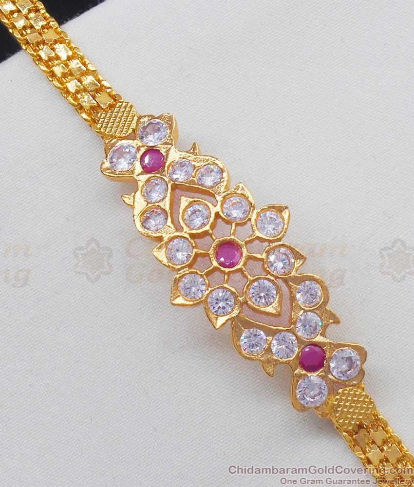 Gati Sontes Flower Design Impon Pink And White Stone Gold Bracelet Bridal Wear BRAC207