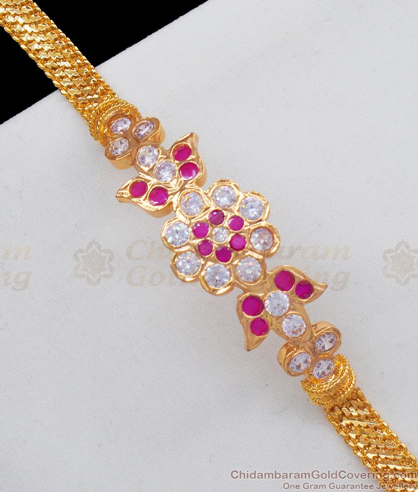 Grand Gold Design Impon Pink And White Stone Gold Bracelet Bridal Wear BRAC208