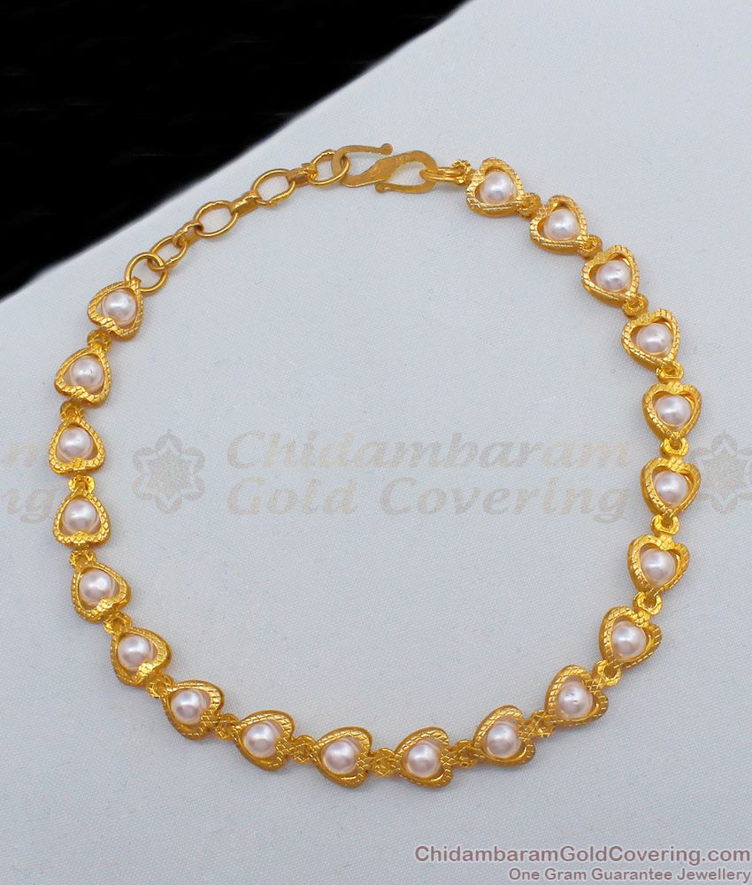 Pearl Type Leaf and Hash Office College Use Gold Plated Bracelet Designs BRAC214