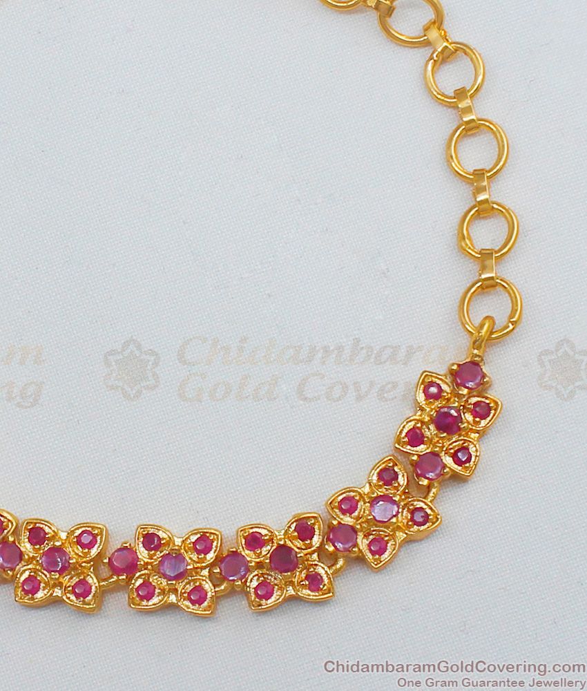 Beautiful Flower Design Ruby Stone Gold Plated Bracelet Collection BRAC218