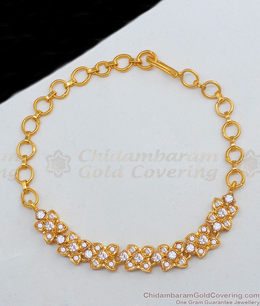 Beautiful Flower Design White Stone Gold Plated Bracelet Collection BRAC219