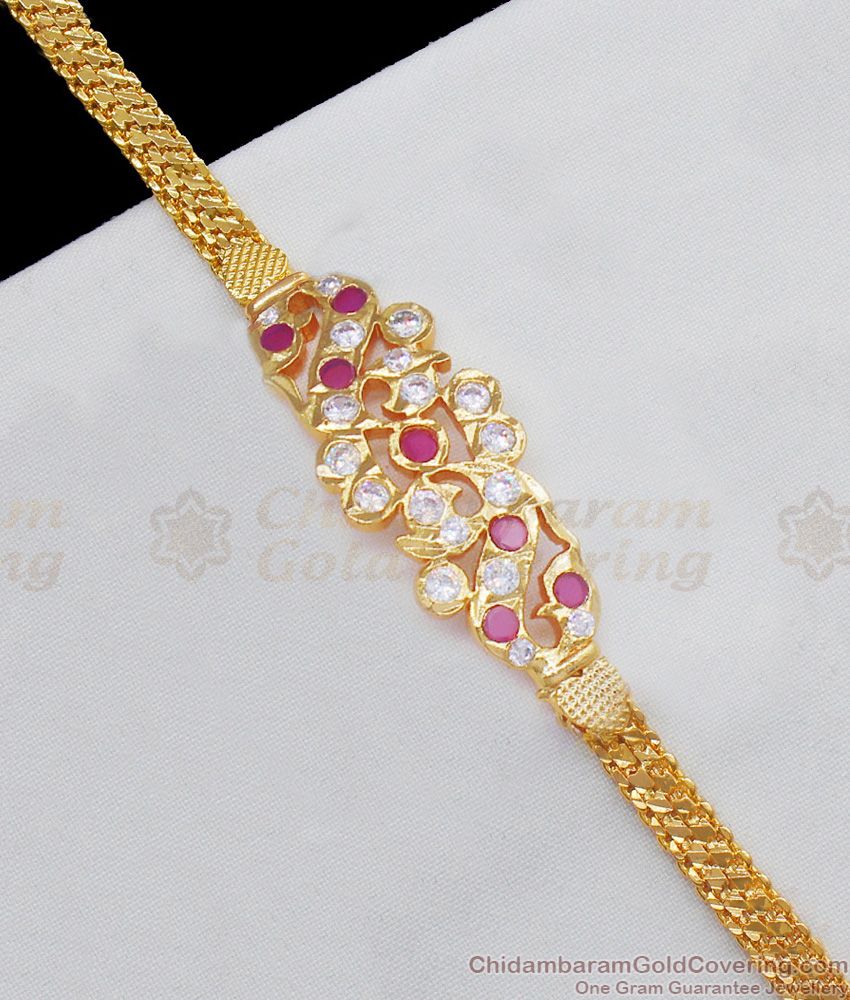 Triple Line Gold Plated Bracelet Ad Stone Pattern Shop Online BRAC693