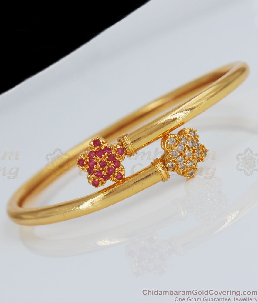 Real One Gram Gold Bracelet With Full Ruby AD White Stone Collection Online BRAC292