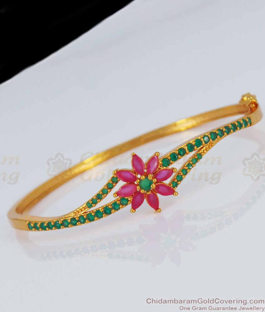 Ruby Emerald Stone Gold Open Type Bracelet For Girls BRAC308