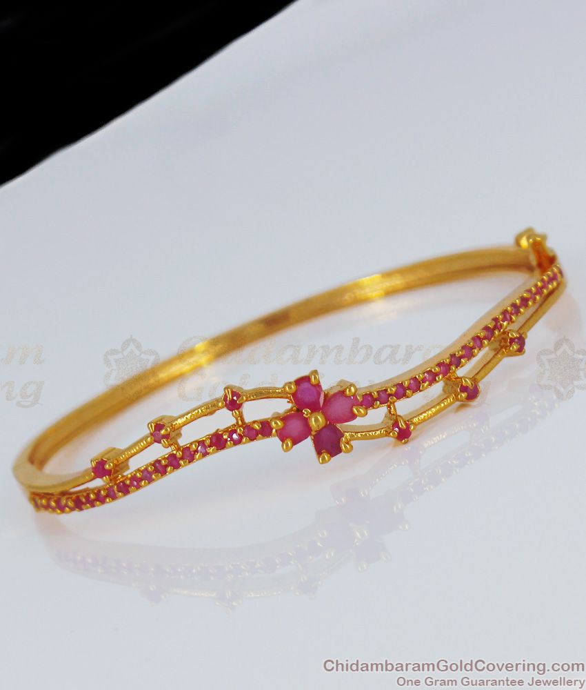 Dazzling Full Ruby Stone Gold Open Type Bracelet BRAC309