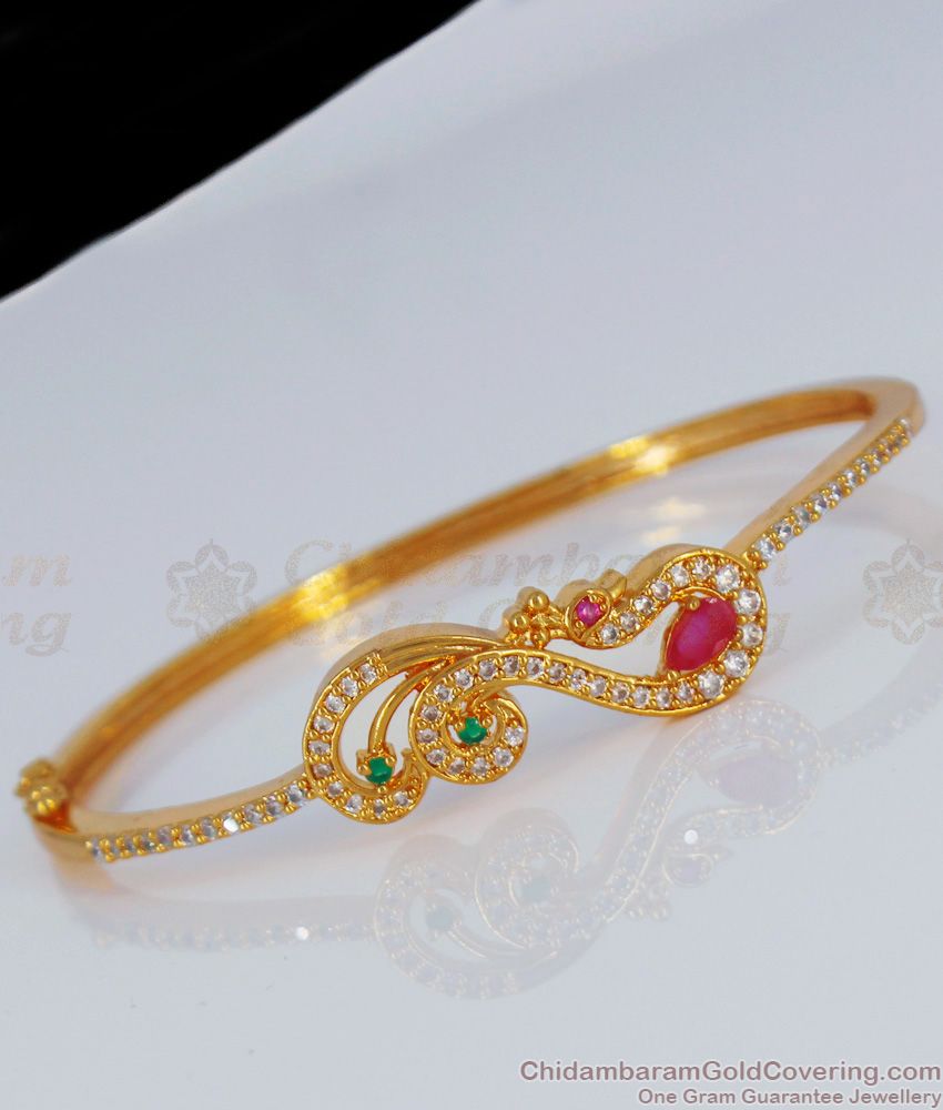 Trendy Party Wear Multi Stone Gold Open Type Bracelet BRAC316