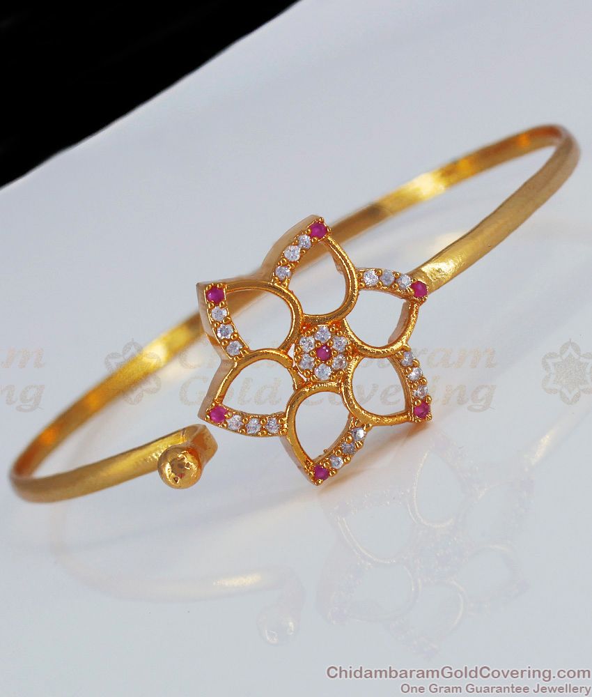 Latest Design Ruby White Stone Gold Open Type Bracelets For Women BRAC343