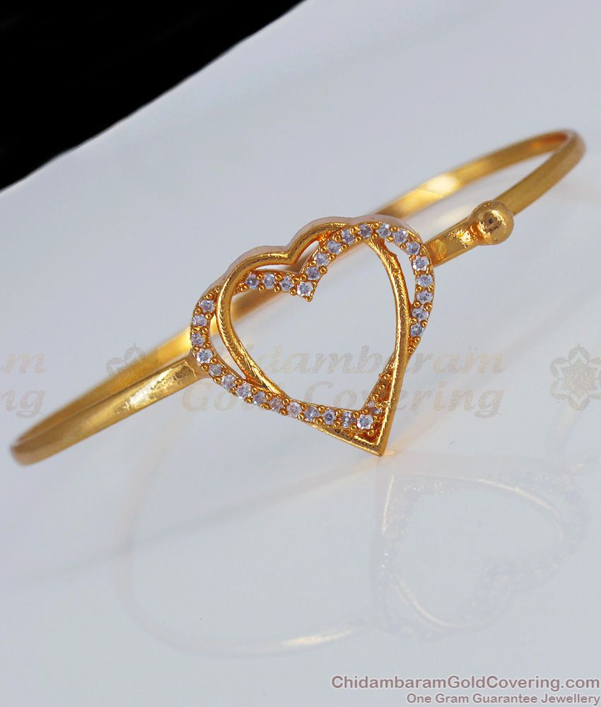 Attractive Hearty Design White Stone Gold Bracelets For Women BRAC346