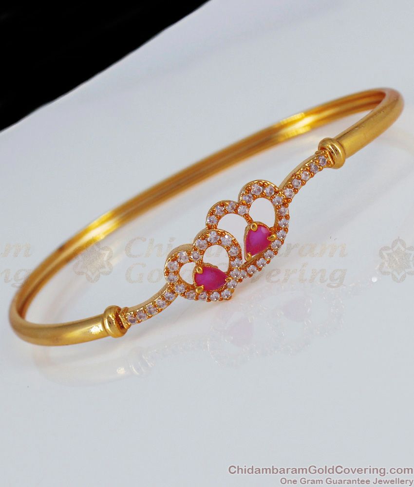 Gorgeous Double Heart Gold Open Type Gold Bracelet Designs BRAC351