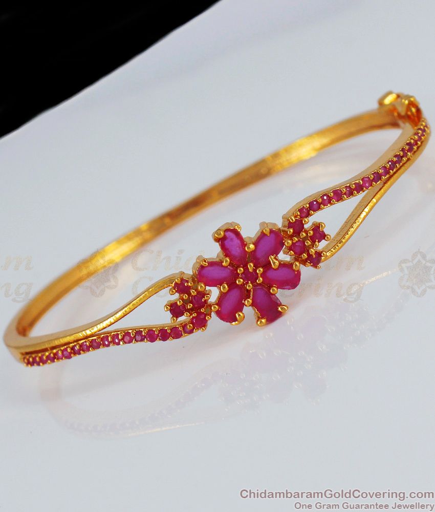 Vibrant Full Ruby Stone Gold Bracelets For Marriage BRAC358