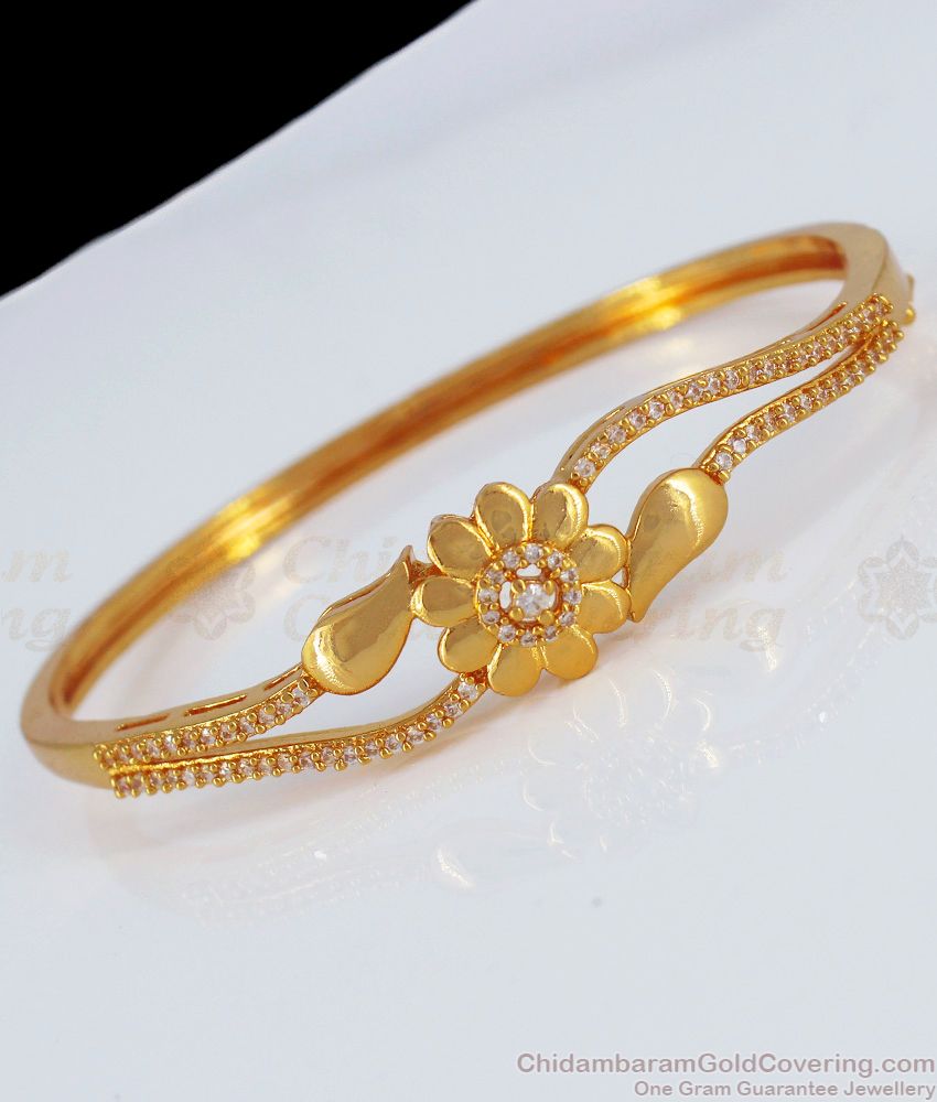 Beautiful Flower White Stone Gold Bracelets For Party Wear BRAC367