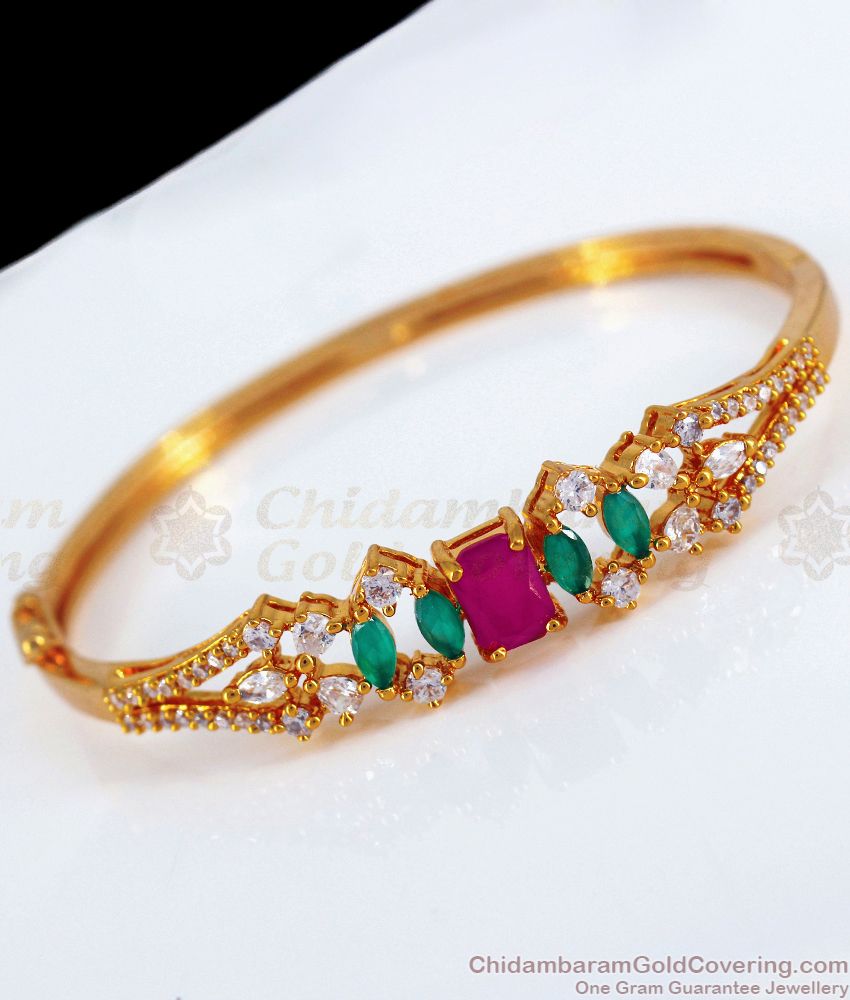 Big Ruby Emerald Stone Open Type Gold Bracelet For Daily Wear BRAC397