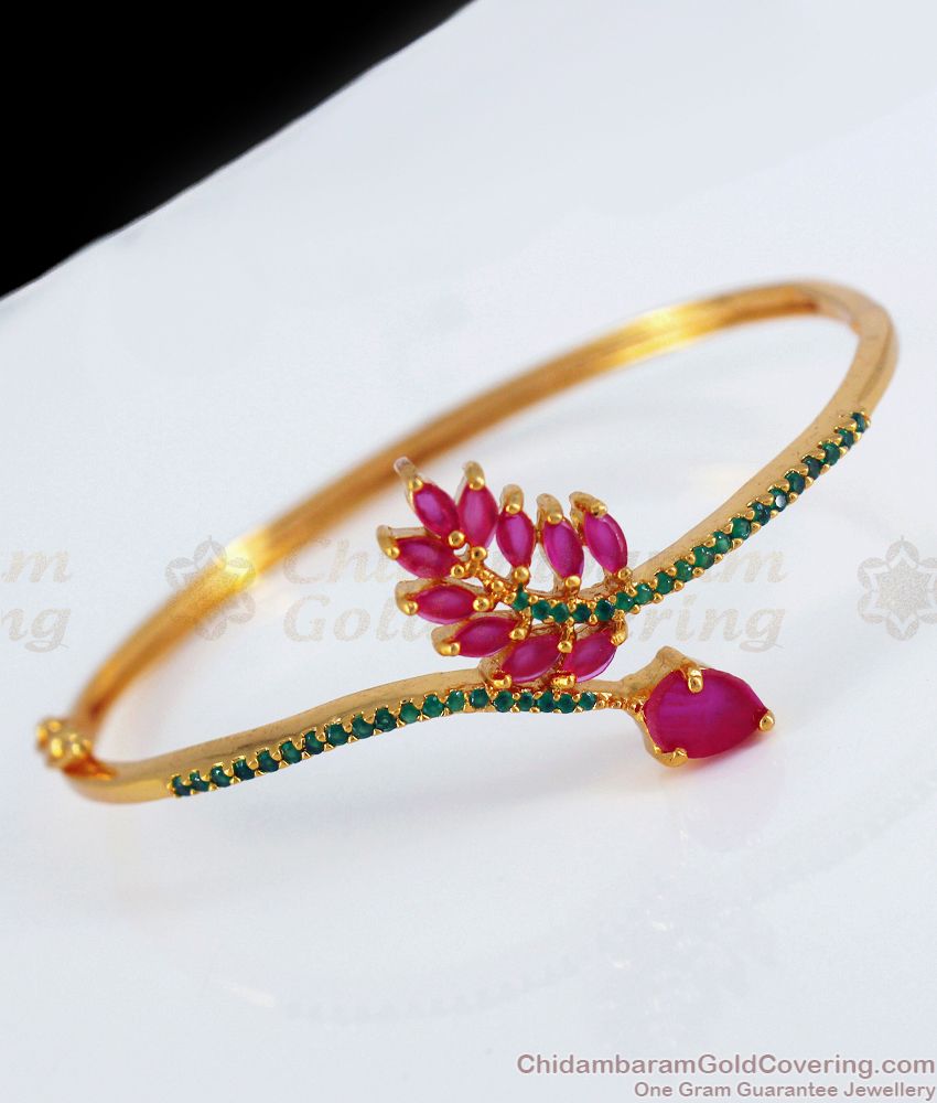 Artistic Flower Design Ruby Emerald Stone Gold Bracelets BRAC398 Artistic Flower Design Ruby Emerald Stone Gold Bracelets BRAC398