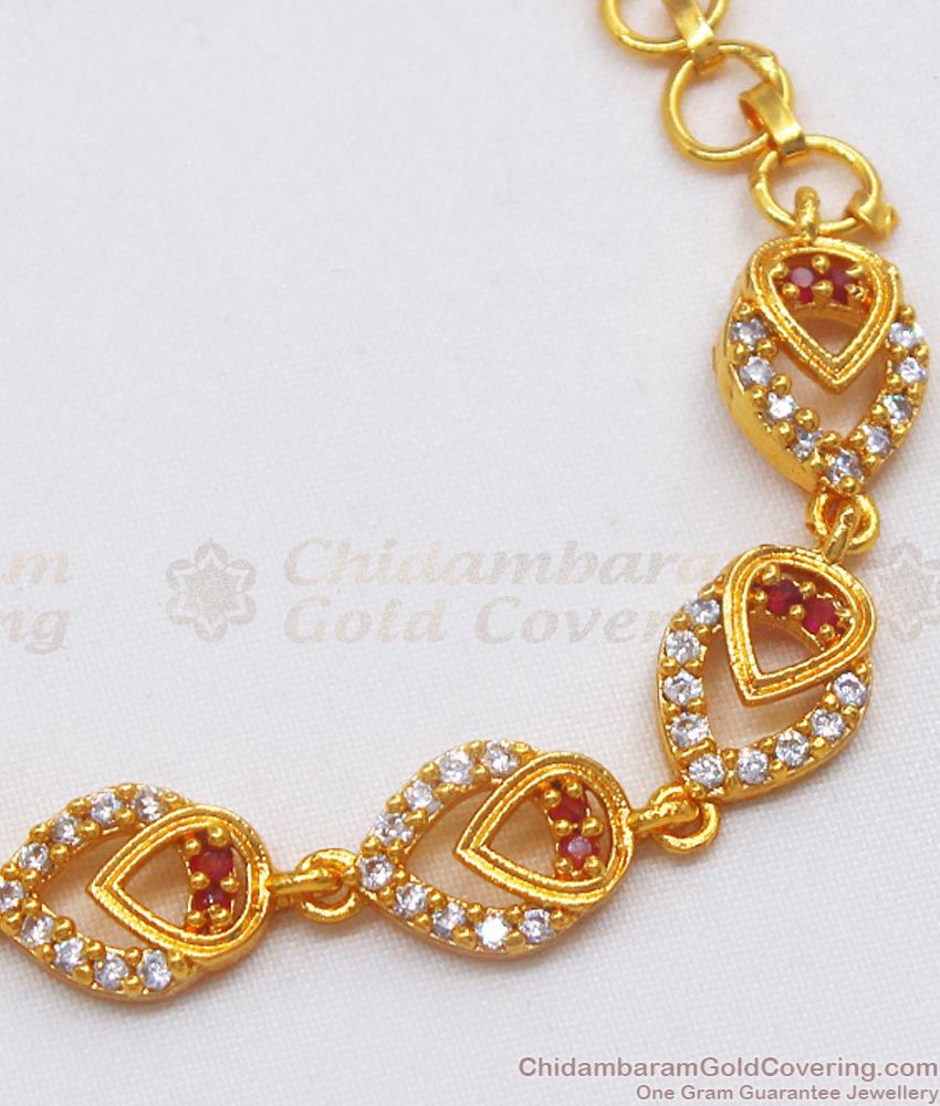 Fascinating Ruby White Stone Gold Plated Heart Bracelet BRAC436