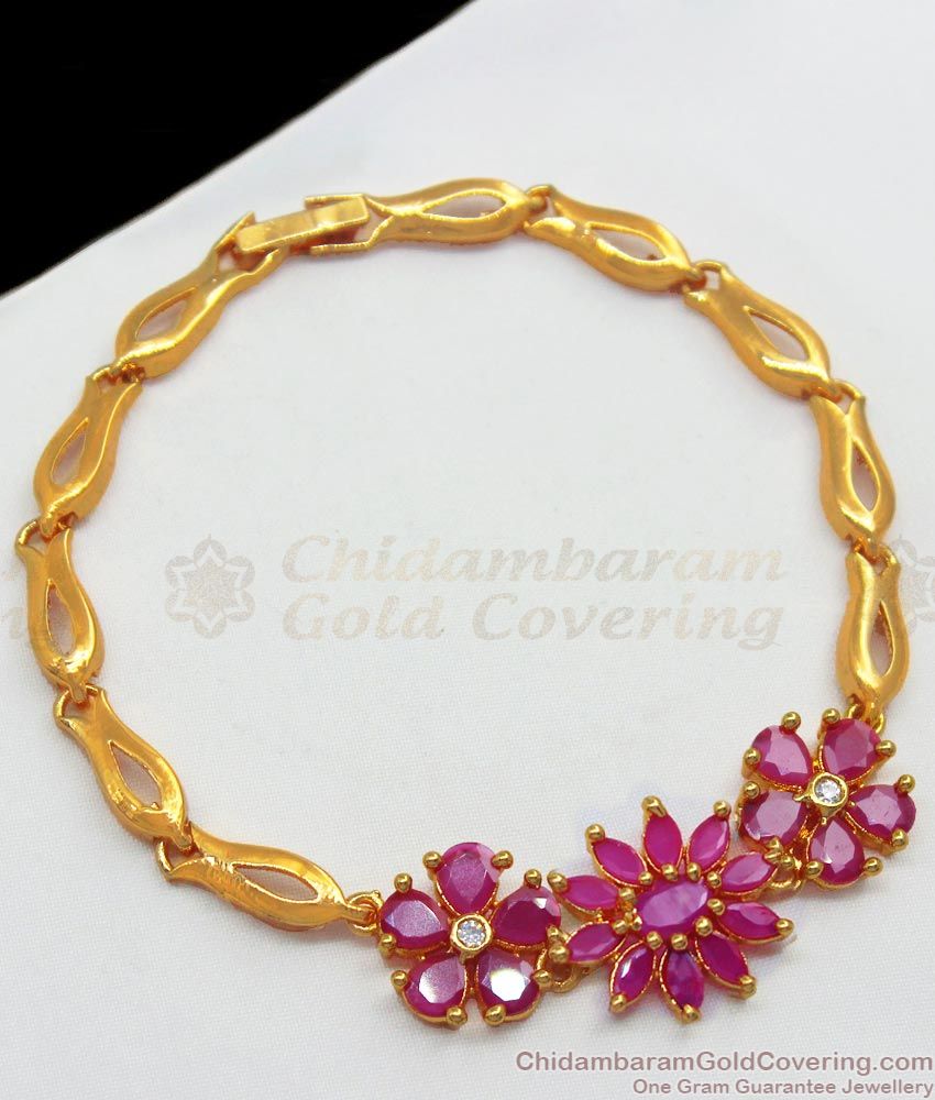 Flourishing Flower Design Ruby Gold Bracelets BRAC444