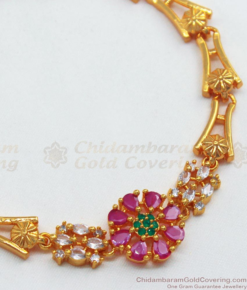 Dazzling Triple Color Stone Gold Plated Bracelets BRAC447