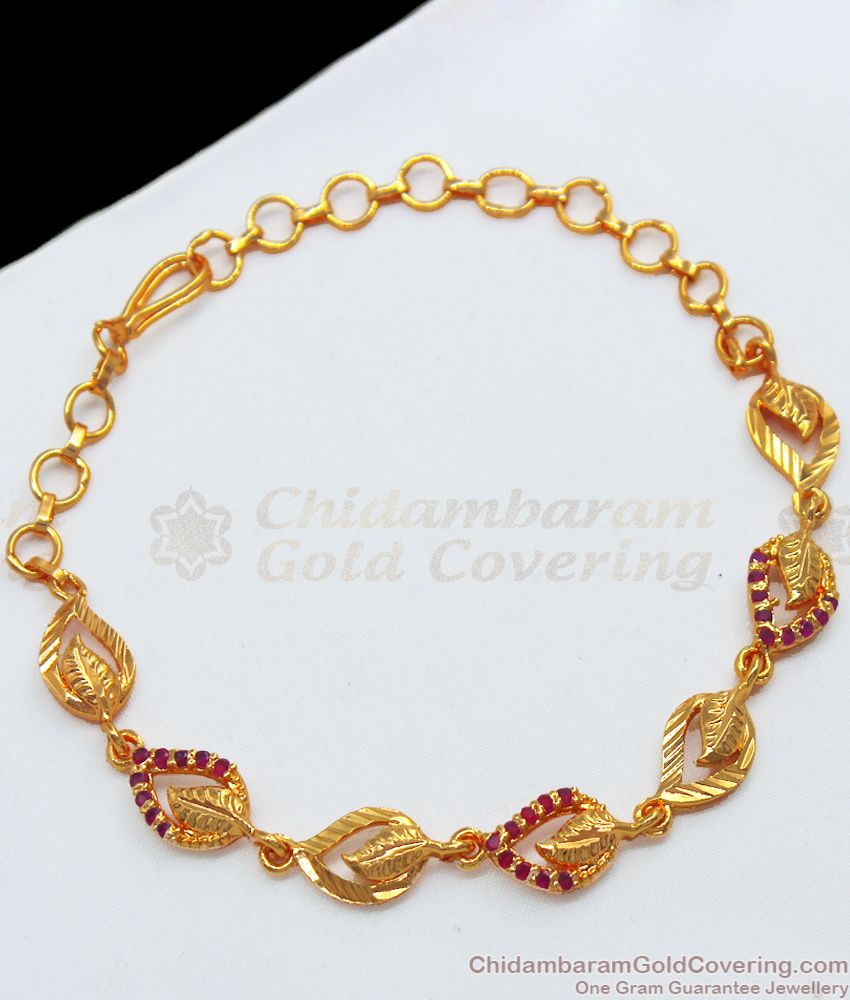 Latest Leaf Design Ruby Stone Gold Plated Bracelets BRAC451