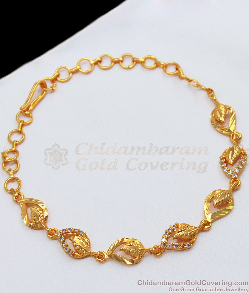 New Arrival Leaf Pattern White Stone Gold Bracelets BRAC452