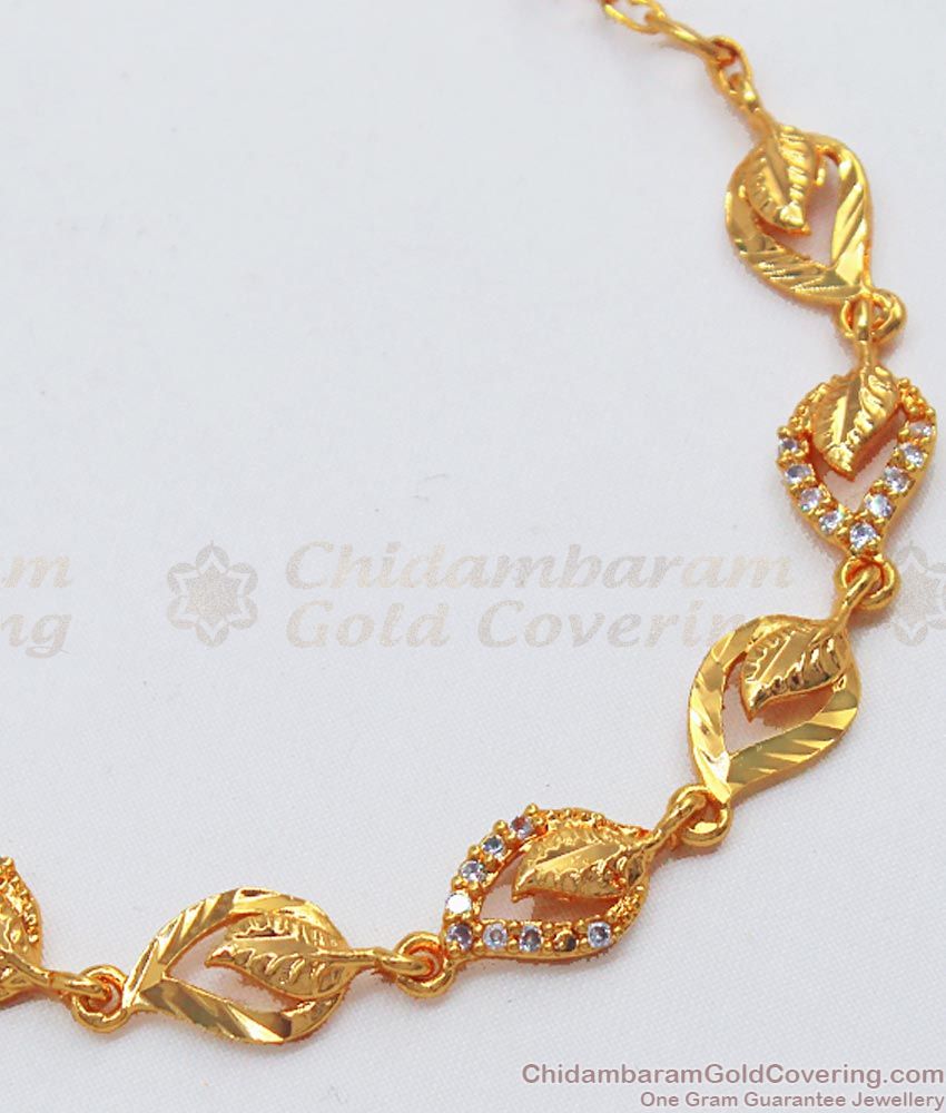 New Arrival Leaf Pattern White Stone Gold Bracelets BRAC452