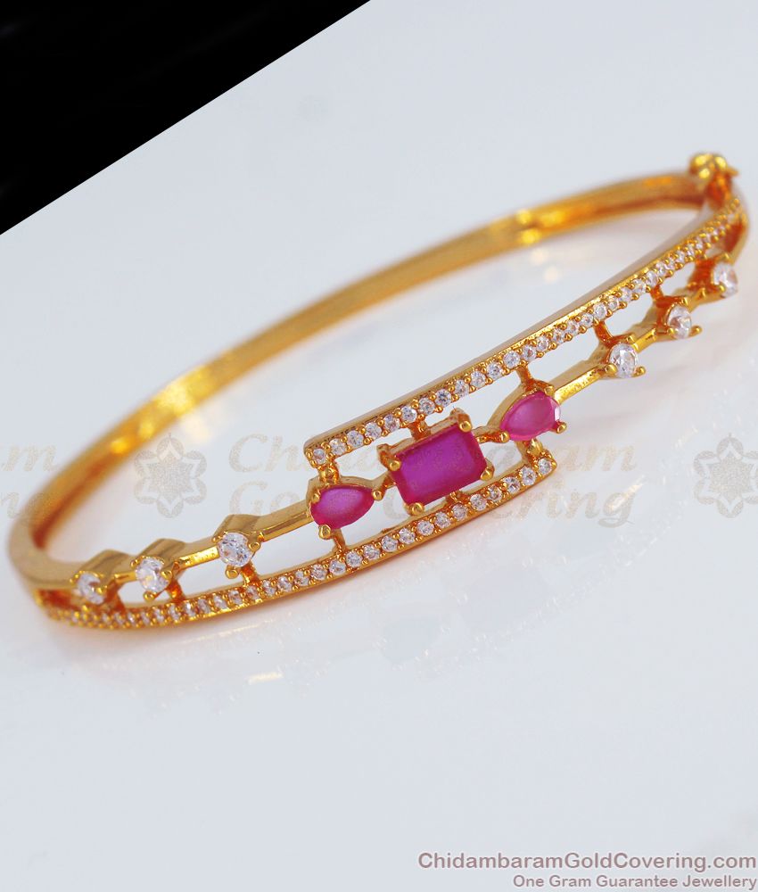 Stunning Ruby Diamond Stone Open Type Gold Bracelet BRAC483