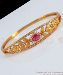 Leaf Design Gold Bracelet Ruby Stone Open Type BRAC487