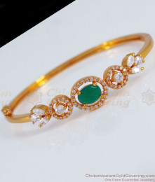 Fancy White Green Gati Stone Gold Bracelet Open Type BRAC489
