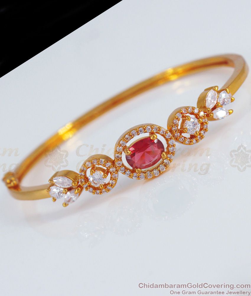 White Ruby Stone One Gram Gold Bracelet Open Type BRAC490