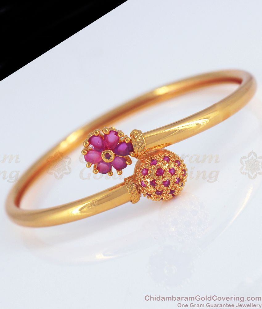 Floral Semi Ball Ruby Stone Gold Bracelet Open Type BRAC500 Floral Semi Ball Ruby Stone Gold Bracelet Open Type BRAC500