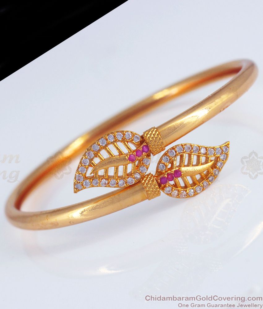 Modern Leaf Diamond Stone  Gold Bracelet Open Type BRAC501