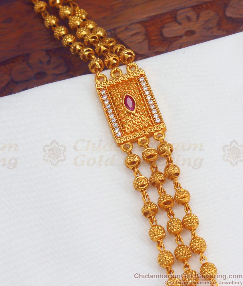 Rectangle Shaped Ruby Stone Gold Chain Bracelet BRAC508