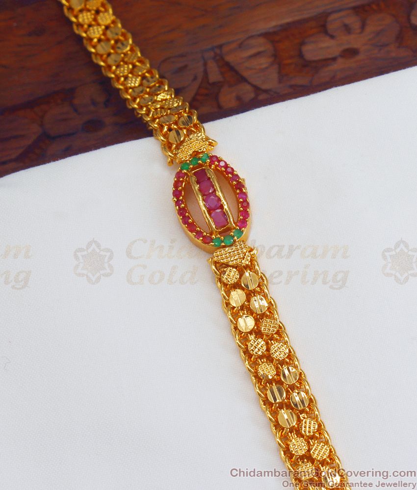 Oval Shaped Ruby Emerald Stone Chain Bracelet BRAC515