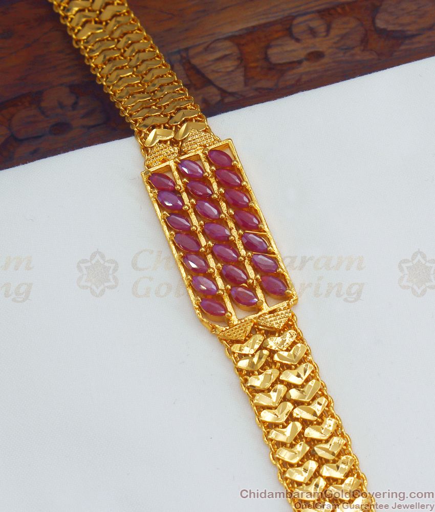 Grand Rectangular Design Full Ruby Stone Gold Chain Bracelet BRAC516 Grand Rectangular Design Full Ruby Stone Gold Chain Bracelet BRAC516