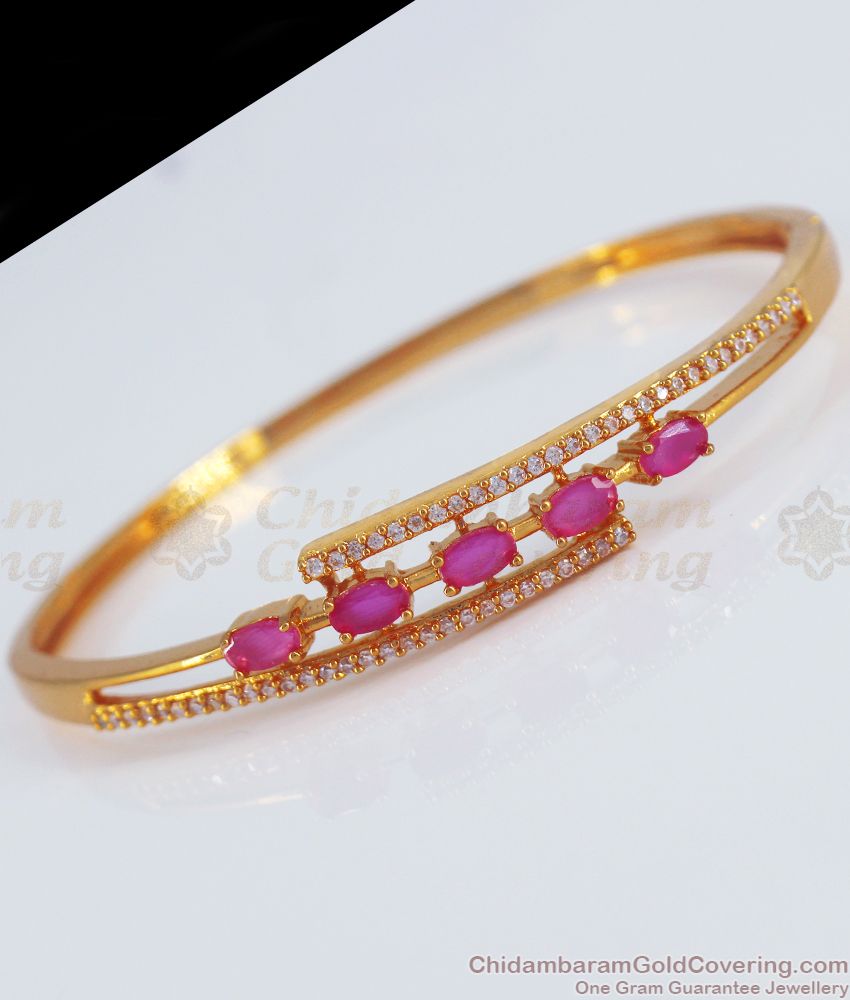 Unique Triple Layer White Ruby Stone Gold Bracelet BRAC529