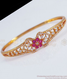 Stylish Open Type Gold Bracelet Diamond Ruby Stone Shop Online BRAC534