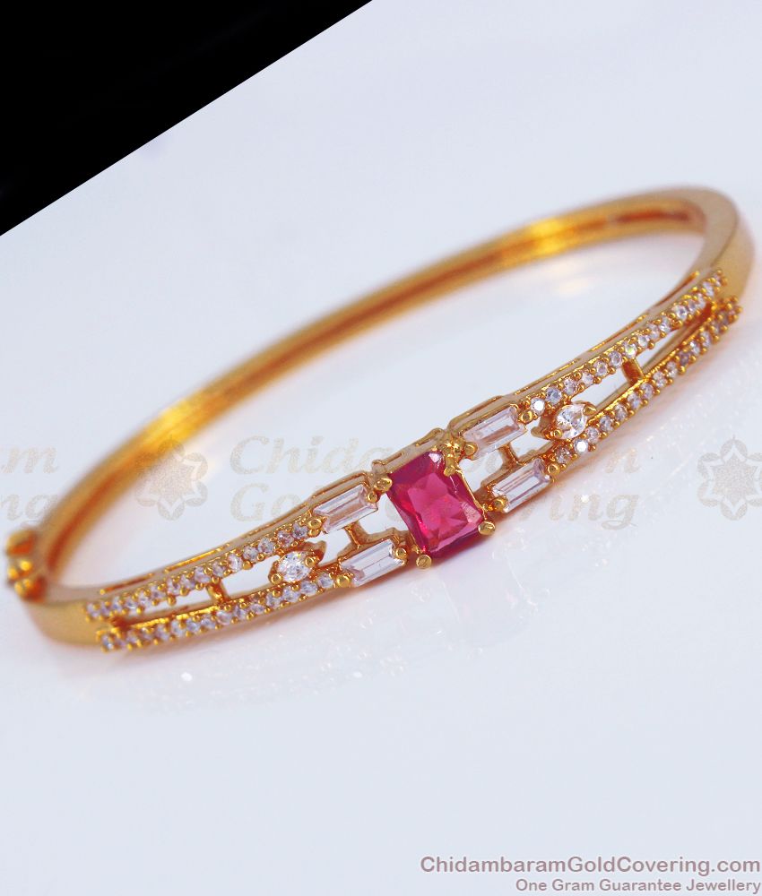 Unique One Gram Gold Bracelet Ruby White Gem BRAC535