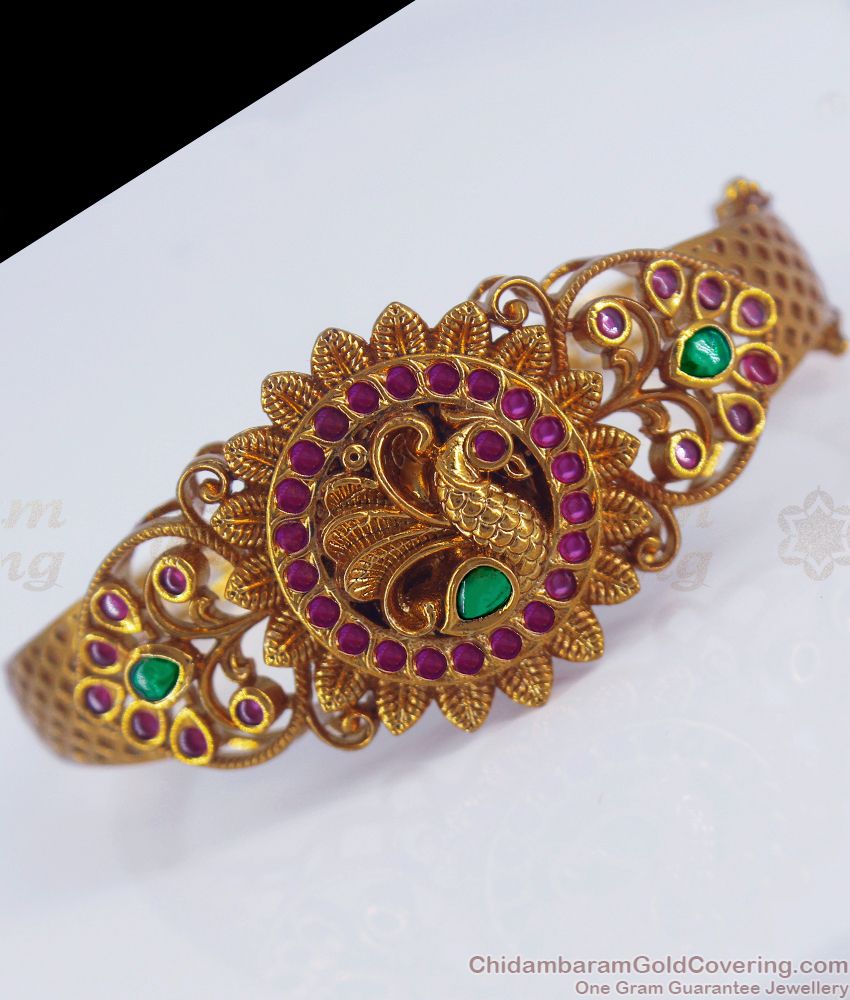 New Antique Gold Bracelet Peacock Design Ruby Emerald Stone BRAC536