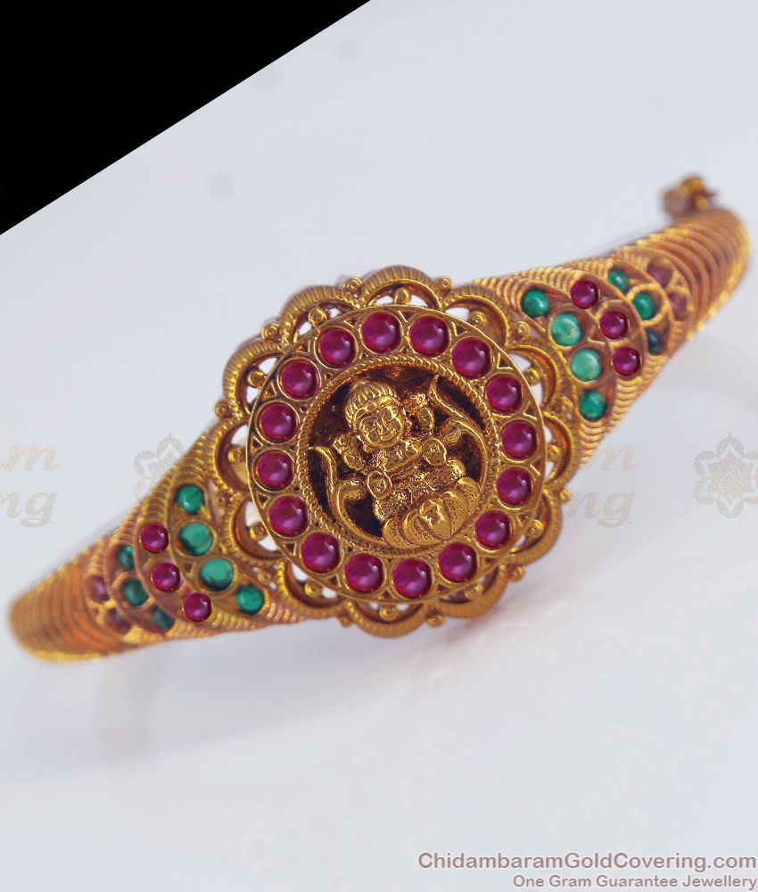 Antique Lakshmi Ruby Emerald Stone Gold Bracelet BRAC537