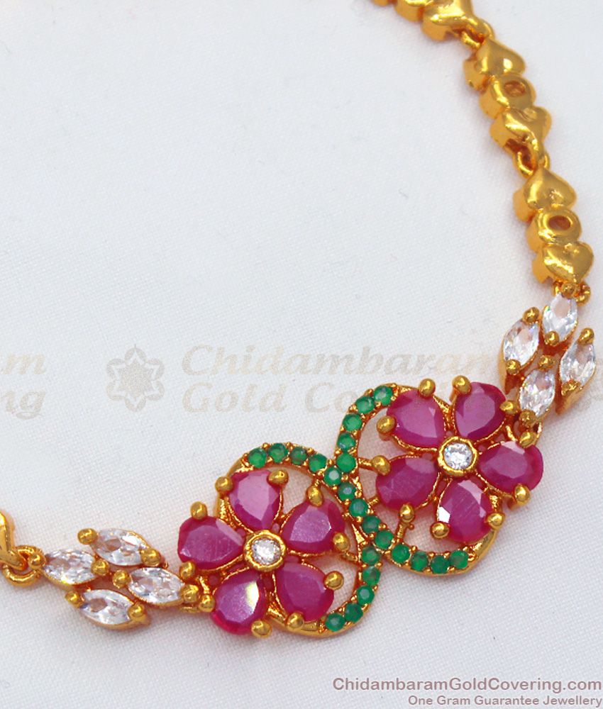Gorgeous Ruby Stone Flower Design Gold Imitation Bracelet BRAC542