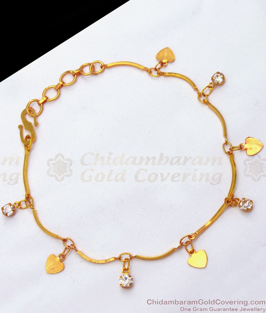Stylish Gold Bracelet Design Mini Hearts Diamond Stone BRAC543