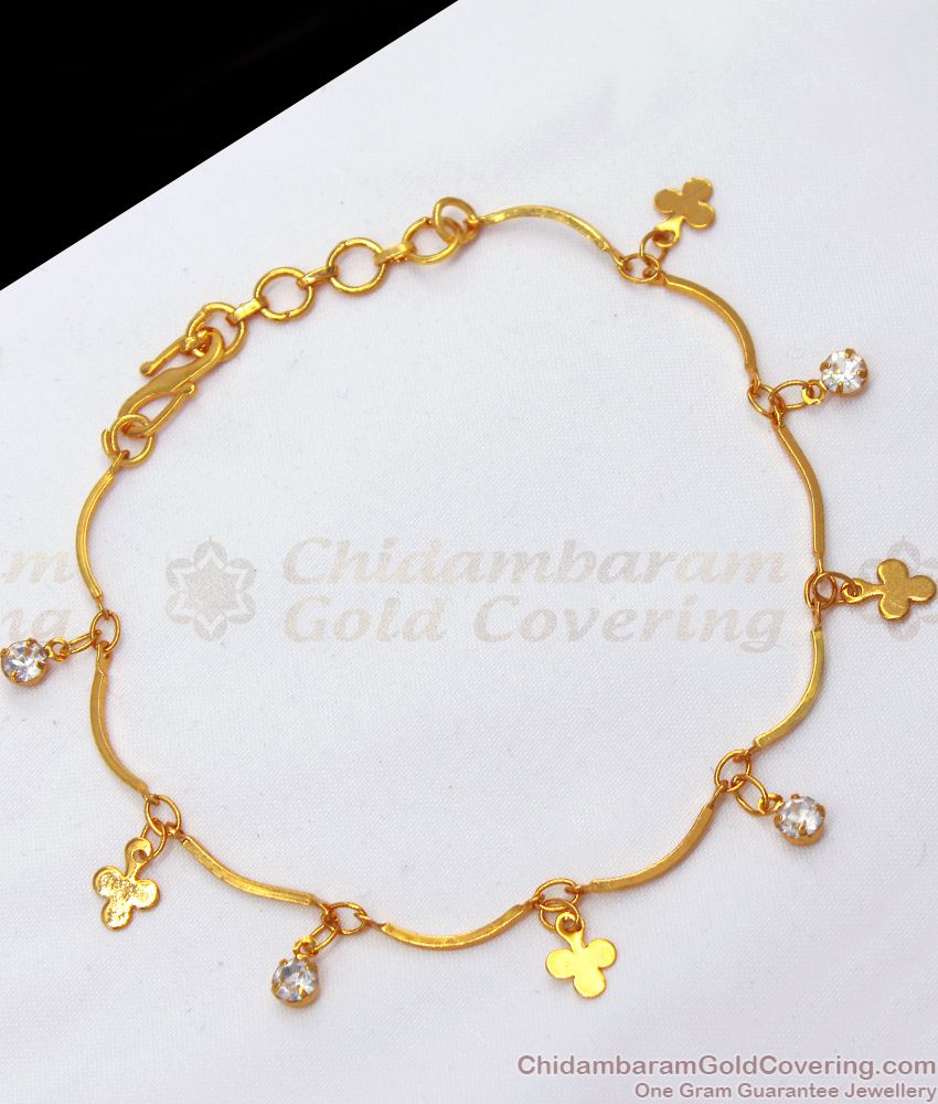 Light Weight Gold Plated Barcelet White Stones Shop Online BRAC545