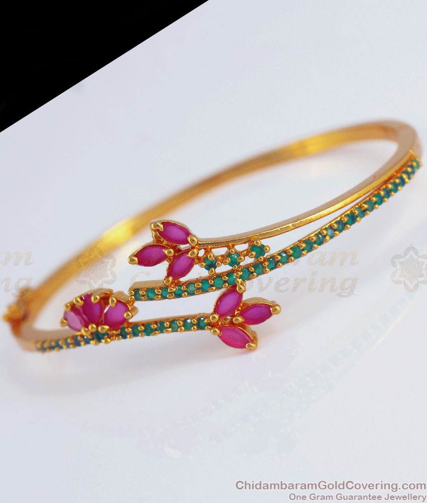 Floral One Gram Gold Plated Bracelet Ruby Green Stone BRAC560